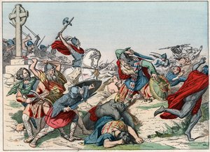 Slaget ved Poitiers den 25. oktober 732 vundet af Charles Martel - Slaget ved Poitiers, 25. oktober 732, vundet af Charles Martel (688-741) - Indgravering af slutningen af det 19. århundrede i "" Nos Gires Nationales - Images et recits ”” af French School