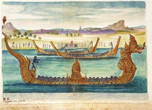 The Boats of the King of Siam, fra en beretning om jesuitterne i Siam, 1688 (wc på papir) af French School