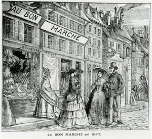 Bon Marché-butikken i rue du Bac, Paris i 1847 af French School