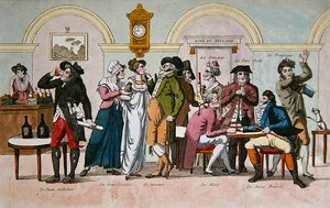 Cafe des Comediens i Paris, begyndelsen af det 19. århundrede (farvegravering) af French School
