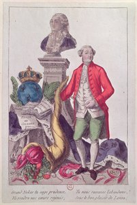 The Call of Jacques Necker (1732-1804) 16. juli 1789 (farvet gravering) af French School