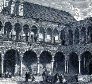 The Cloister of the Convent of La Merced, Mexico, fra The Ancient Cities of the New World, af Claude-Joseph-Desire Charnay, pub. 1887 af French School