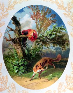 Hanen og ræven, illustration efter fablen af Jean de la Fontaine (1621-95) c.1860-80 af French School
