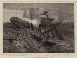 Kollisionen mellem "Ville du Havre" og "Loch Earn" ud for Azorerne (gravering) af French School