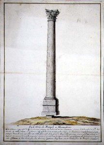 Pompejis søjle i Alexandria, ca. 1700 (pen & blæk og akvarel på papir) af French School