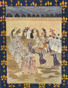The Cortege of Aladdin, illustration til Aladdin, fra The Arabian Nights, 1895 (farvegravering) af French School