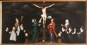 Korsfæstelsen, portrætter af donorer. Triptykon af Aubery af French School