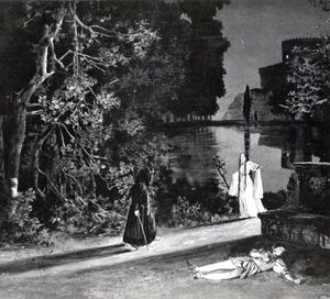 The Death of Pelleas, Act IV, Scene 4 af Pelleas et Melisande af Debussy, fra et fotografi af den første produktion i april 1902 af operaen på Opera-Comique i Paris, illustration i Theatre m af French School