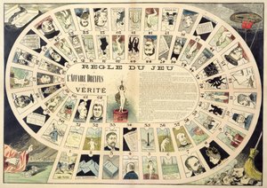 The Dreyfus Affair Game, med portrætter af de forskellige involverede personer, slutningen af det 19. århundrede af French School