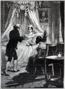 Hertuginden af Berry (Marie Caroline, prinsesse af de to Sicilier, hertuginde af Berry (1798-1870) på fæstningen Blay modtager doktor Louis Charles Deneux (1767-1846) - Gravering - af French School