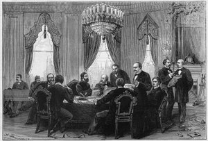 Østkrigen (1875-1878) også kaldet den russisk-tyrkiske krig (russisk-tyrkisk): diplomater mødtes ved plenarkonferencen i Konstantinopel i Admirautes palads den 23. december af French School