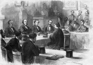 Engelske Elizabeth Garrett Anderson (1836-1917) præsenterede hende disse for juryen på Det Medicinske Fakultet i Paris i 1870. Hun blev den første kvindelige læge. Indgravering af Godefroy Durand i "" The Illustrous World"" nr. 689 af 25. juni af French School