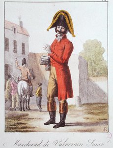 Der Faltrank-Verkäufer, ca. 1830-40 (farbige Gravur)