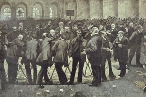 Den berømte Corbeille på Paris Bourse, ca. 1885 af French School