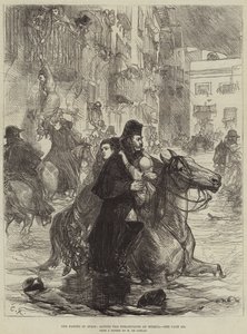 Oversvømmelserne i Spanien redder indbyggerne i Murcia (gravering) af French School