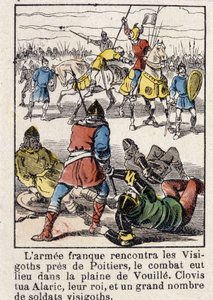Den franske hær mødte vestgoterne nær Poitiers, kampen fandt sted på sletten Vouille. Clovis dræbte Alarik, deres konge, og et stort antal vestgotiske soldater i 507. af French School