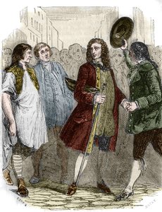 Der französische Schriftsteller und Philosoph Francois-Marie Arouet genannt Voltaire (1694-1778) kehrt nach seinem Exil nach Frankreich zurück. Gravur aus dem 19. Jahrhundert.