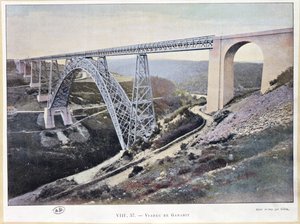 Garabit Viaduct, bygget 1882-84, trykt af Gillot (farvet foto) af French School