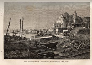 Ghat de Benares (nutidens Vanarasi) (ghat betegner trinene, der dækker bredderne af floderne og bredderne af bassinerne og reservoirerne, der gør det muligt at komme ned i kontakt med vand), indgraveret efter G. Moynets tegning, der illustrerer rejsen t af French School
