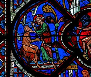 Det barmhjertige samaritanske vindue: Gud skaber Adam (w44) af French School