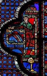 Det barmhjertige samaritanske vindue: Kroen modtager samaritaneren og den sårede mand (w44) af French School