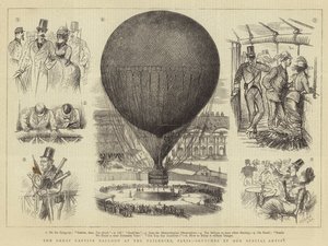 Den store fangeballon ved Tuilerierne, Paris (gravering) af French School