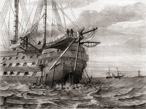 HMS Agamemnon lægger det transatlantiske telegrafkabel, 2. august af French School