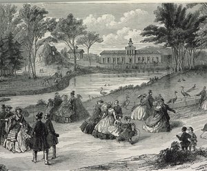 Jardin dAcclimatation, Paris, 1855 (bw-gravering) af French School