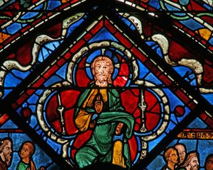 Joseph-vinduet: Kristus i en quatrefoil giver velsignelse (w41) af French School