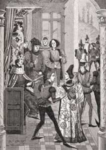 Kongens hof eller det store råd, efter en miniature i Froissarts krønike, fra "Le Moyen Age et la Renaissance" af Paul Lacroix (1806-84), udgivet 1847 af French School