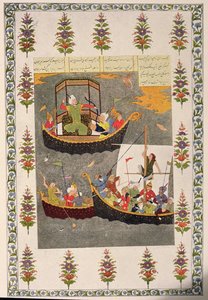 The Last Trip of Sinbad, illustration til Sinbad the Sailor, fra The Arabian Nights, 1895 (farvegravering) af French School