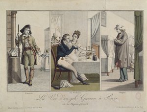 En flot drengs liv i Paris (farvegravering) af French School