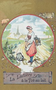 Mælkepigen og hendes spand (farve litho) af French School