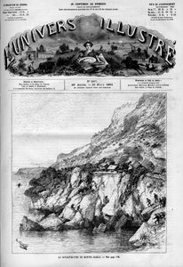 Monte Carlo (Monte-Carlo)-katastrofen: togulykke på jernbanelinjen langs kysten. En avis. Gravering i "" Le Monde Illustré"" af French School