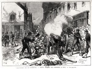 Pariserkommunen: En barrikade ved Issy, 2. maj 1871 (gravering) (bw-foto) af French School