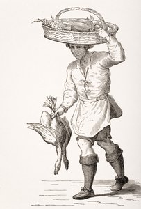 Fjerkræhandleren, efter et træsnit fra det 16. århundrede af Cesare Vecellio (1521-1601) fra "Le Moyen Age et La Renaissance" af Paul Lacroix (1806-84), udgivet i 1847