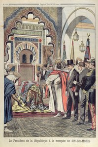 Præsidenten for Den Franske Republik, Emile Loubet (1838-1929) på besøg i moskeen Sidi Bou Medine, Tlemcen, Algeriet, illustration fra Le Petit Journal, 3. maj 1903