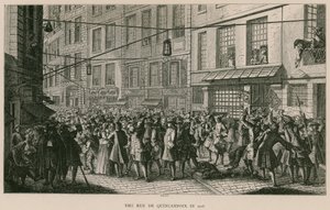 Rue de Quincampoix i 1718 af French School