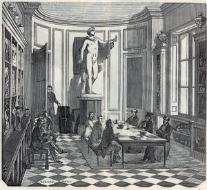 School of Medicine i Paris - en eksamen i instrumentrummet - Indgravering i "Tableau-de-Paris" af Edmond Texier 1852 af French School