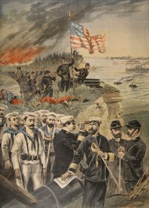Den spanske amerikanske krig: landing ved Guantanamo, illustration fra Le Petit Journal: Supplement illustre, 1898 af French School