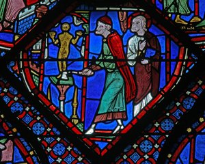 The St James Window: Almogenes (Hermogines) ødelægger idolet (w5) af French School