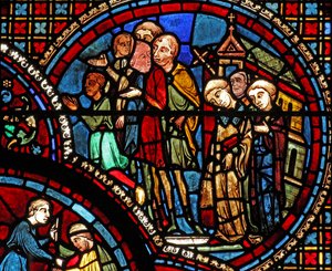 St Lubin-vinduet: en procession forlader en kirke (w45) af French School