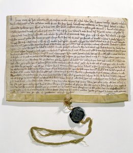 Statutterne for universitetet i Paris, produceret og givet af kardinal Robert de Courson, pavelig legat, i august 1215 (vellum og voks) af French School