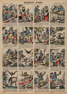Den schweiziske familie Robinson (farvet gravering) af French School