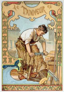 The Tanner, illustration fra en bog om kunsthåndværk, ca. 1899 (farve litho) af French School
