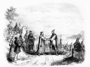 Traktaten i Saint Clair-sur-Epte mellem Charles III Den Enfoldige (879-929) Kongen af Frankrig (898-923) og Rollo Vikingen i 911 af French School
