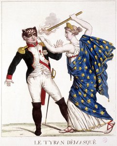 The Unmasked Tyran - i "" Napoleon 1st, karikaturer, dummy-samling", ca. 1814. af French School