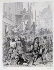 Melkrigen: oprør foran et bageri i maj 1775 (de første frugter af den franske revolution) af French School