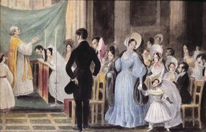 Bryllupsceremonien, ca. 1830 (wc på papir) af French School