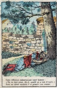 Agernet og græskarret. Fabler af Jean de La Fontaine (1621-95). Billedbillede af Epinal fra slutningen af det 19. århundrede. af French School